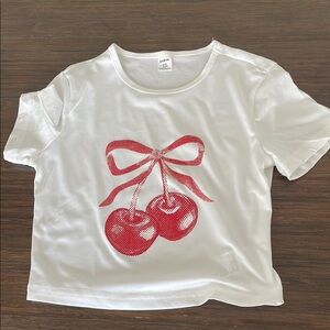 White Girls SHEIN Shirt with Red Cherry Design